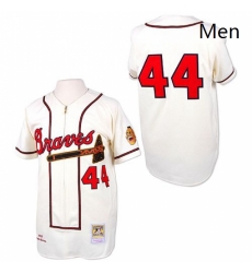 Mens Mitchell and Ness Atlanta Braves 44 Hank Aaron Authentic White Throwback MLB Jersey