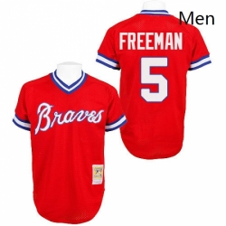 Mens Mitchell and Ness Atlanta Braves 5 Freddie Freeman Authentic Red Throwback MLB Jersey