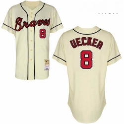 Mens Mitchell and Ness Atlanta Braves 8 Bob Uecker Replica Cream Throwback MLB Jersey