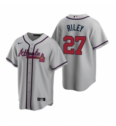 Mens Nike Atlanta Braves 27 Austin Riley Gray Road Stitched Baseball Jersey