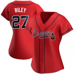 Women Nike Atlanta Braves 27 Austin Riley Red Alternate Stitched Baseball Jersey