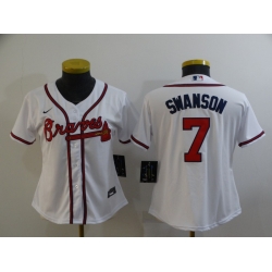 Women White Atlanta Braves 7 Dansby Swanson Cool Base MLB Stitched Jersey