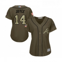 Womens Atlanta Braves 14 Matt Joyce Authentic Green Salute to Service Baseball Jersey 