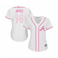Womens Atlanta Braves 14 Matt Joyce Replica White Fashion Cool Base Baseball Jersey 