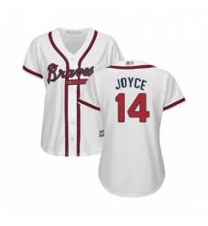 Womens Atlanta Braves 14 Matt Joyce Replica White Home Cool Base Baseball Jersey 
