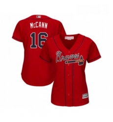 Womens Atlanta Braves 16 Brian McCann Replica Red Alternate Cool Base Baseball Jersey 
