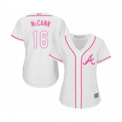 Womens Atlanta Braves 16 Brian McCann Replica White Fashion Cool Base Baseball Jersey 