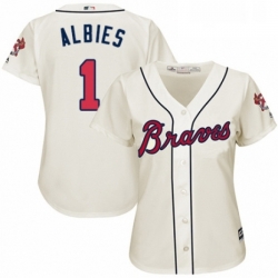 Womens Majestic Atlanta Braves 1 Ozzie Albies Authentic Cream Alternate 2 Cool Base MLB Jersey 