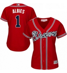 Womens Majestic Atlanta Braves 1 Ozzie Albies Authentic Red Alternate Cool Base MLB Jersey 