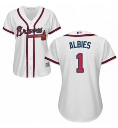 Womens Majestic Atlanta Braves 1 Ozzie Albies Authentic White Home Cool Base MLB Jersey 