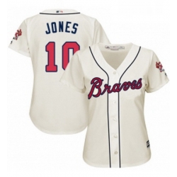 Womens Majestic Atlanta Braves 10 Chipper Jones Authentic Cream Alternate 2 Cool Base MLB Jersey
