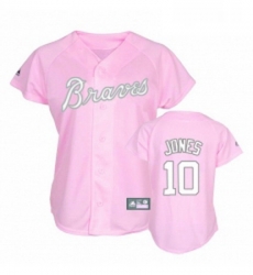 Womens Majestic Atlanta Braves 10 Chipper Jones Authentic Pink MLB Jersey