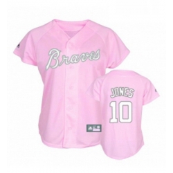 Womens Majestic Atlanta Braves 10 Chipper Jones Authentic Pink MLB Jersey