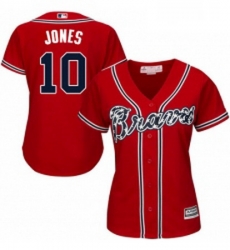 Womens Majestic Atlanta Braves 10 Chipper Jones Authentic Red Alternate Cool Base MLB Jersey