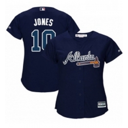 Womens Majestic Atlanta Braves 10 Chipper Jones Replica Blue Alternate Road Cool Base MLB Jersey