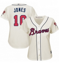 Womens Majestic Atlanta Braves 10 Chipper Jones Replica Cream Alternate 2 Cool Base MLB Jersey