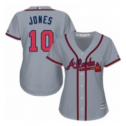 Womens Majestic Atlanta Braves 10 Chipper Jones Replica Grey Road Cool Base MLB Jersey