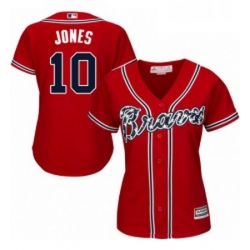 Womens Majestic Atlanta Braves 10 Chipper Jones Replica Red Alternate Cool Base MLB Jersey