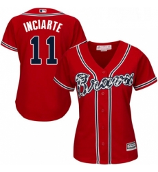 Womens Majestic Atlanta Braves 11 Ender Inciarte Authentic Red Alternate Cool Base MLB Jersey 