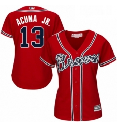 Womens Majestic Atlanta Braves 13 Ronald Acuna Jr Authentic Red Alternate Cool Base MLB Jersey 