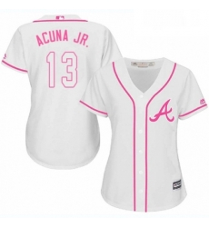 Womens Majestic Atlanta Braves 13 Ronald Acuna Jr Authentic White Fashion Cool Base MLB Jersey 