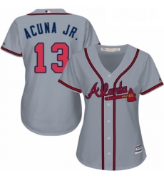 Womens Majestic Atlanta Braves 13 Ronald Acuna Jr Replica Grey Road Cool Base MLB Jersey 