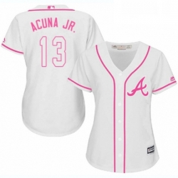 Womens Majestic Atlanta Braves 13 Ronald Acuna Jr Replica White Fashion Cool Base MLB Jersey 