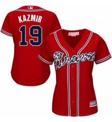 Womens Majestic Atlanta Braves 19 Scott Kazmir Authentic Red Alternate Cool Base MLB Jersey 