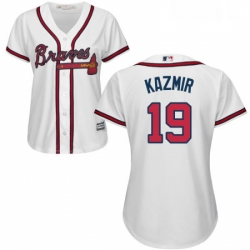 Womens Majestic Atlanta Braves 19 Scott Kazmir Authentic White Home Cool Base MLB Jersey 