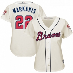 Womens Majestic Atlanta Braves 22 Nick Markakis Replica Cream Alternate 2 Cool Base MLB Jersey