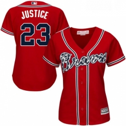 Womens Majestic Atlanta Braves 23 David Justice Authentic Red Alternate Cool Base MLB Jersey