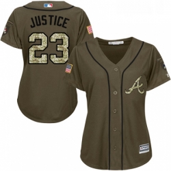 Womens Majestic Atlanta Braves 23 David Justice Replica Green Salute to Service MLB Jersey