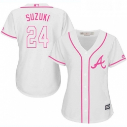 Womens Majestic Atlanta Braves 24 Kurt Suzuki Replica White Fashion Cool Base MLB Jersey