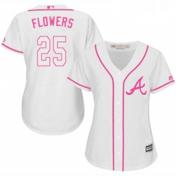 Womens Majestic Atlanta Braves 25 Tyler Flowers Authentic White Fashion Cool Base MLB Jersey