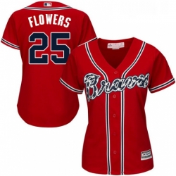 Womens Majestic Atlanta Braves 25 Tyler Flowers Replica Red Alternate Cool Base MLB Jersey