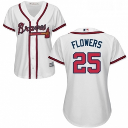 Womens Majestic Atlanta Braves 25 Tyler Flowers Replica White Home Cool Base MLB Jersey