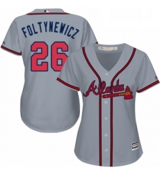 Womens Majestic Atlanta Braves 26 Mike Foltynewicz Authentic Grey Road Cool Base MLB Jersey 
