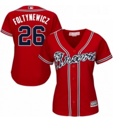 Womens Majestic Atlanta Braves 26 Mike Foltynewicz Authentic Red Alternate Cool Base MLB Jersey 