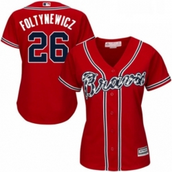 Womens Majestic Atlanta Braves 26 Mike Foltynewicz Replica Red Alternate Cool Base MLB Jersey 