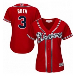 Womens Majestic Atlanta Braves 3 Babe Ruth Authentic Red Alternate Cool Base MLB Jersey