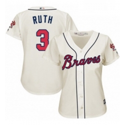 Womens Majestic Atlanta Braves 3 Babe Ruth Replica Cream Alternate 2 Cool Base MLB Jersey