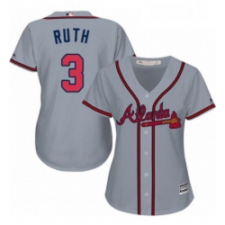 Womens Majestic Atlanta Braves 3 Babe Ruth Replica Grey Road Cool Base MLB Jersey