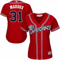 Womens Majestic Atlanta Braves 31 Greg Maddux Authentic Red Alternate Cool Base MLB Jersey