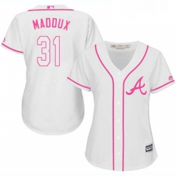 Womens Majestic Atlanta Braves 31 Greg Maddux Authentic White Fashion Cool Base MLB Jersey