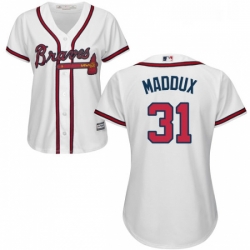 Womens Majestic Atlanta Braves 31 Greg Maddux Authentic White Home Cool Base MLB Jersey