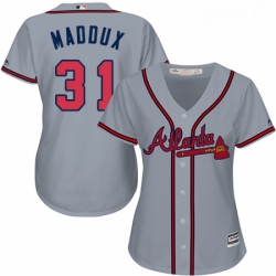 Womens Majestic Atlanta Braves 31 Greg Maddux Replica Grey Road Cool Base MLB Jersey