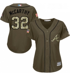 Womens Majestic Atlanta Braves 32 Brandon McCarthy Authentic Green Salute to Service MLB Jersey 