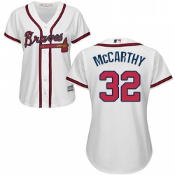 Womens Majestic Atlanta Braves 32 Brandon McCarthy Authentic White Home Cool Base MLB Jersey 