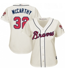 Womens Majestic Atlanta Braves 32 Brandon McCarthy Replica Cream Alternate 2 Cool Base MLB Jersey 