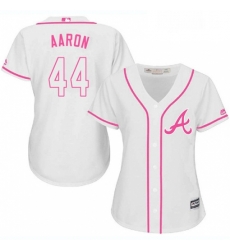 Womens Majestic Atlanta Braves 44 Hank Aaron Authentic White Fashion Cool Base MLB Jersey
